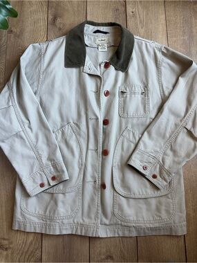 L.L. Bean Canvas Barn Jacket with Olive Corduroy Collar